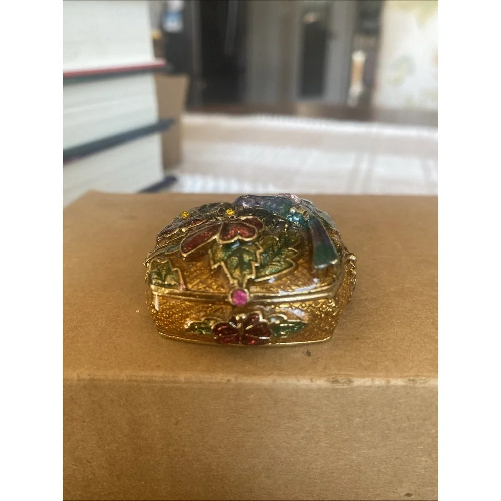 Vintage Monet Guilloche Collectible Enamel Hummingbird Tinker Box,